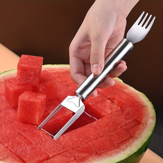 2-in-1 Stainless Steel Watermelon Slicer & Fork - Easy Cutting and Serving Tool for Kitchen and Restaurant Use