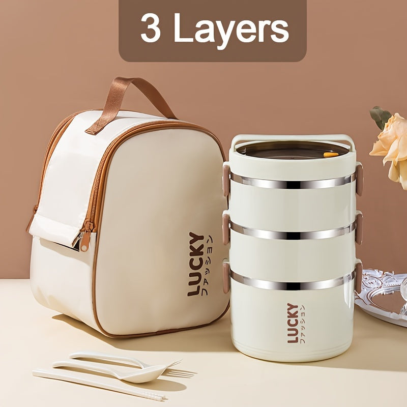 1pc Lunch Boxes, Large Capacity Stainless Steel Lunch Box With Lunch Bag, Portable Thermal Bento Box, For School, Camping, And Work, Kitchen Organizers And Storage, Kitchen Accessories