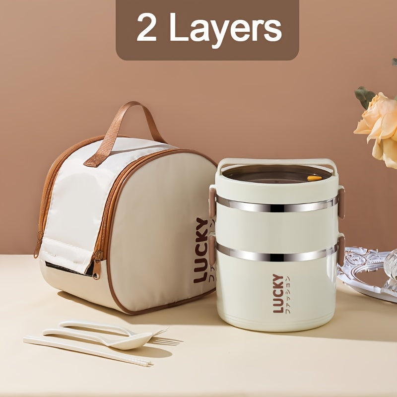 1pc Lunch Boxes, Large Capacity Stainless Steel Lunch Box With Lunch Bag, Portable Thermal Bento Box, For School, Camping, And Work, Kitchen Organizers And Storage, Kitchen Accessories