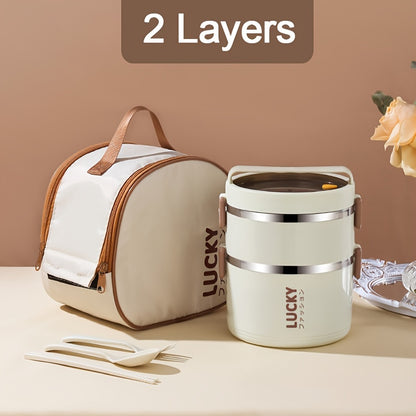 1pc Lunch Boxes, Large Capacity Stainless Steel Lunch Box With Lunch Bag, Portable Thermal Bento Box, For School, Camping, And Work, Kitchen Organizers And Storage, Kitchen Accessories