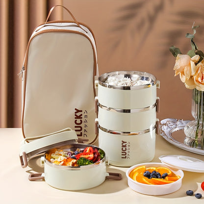 1pc Lunch Boxes, Large Capacity Stainless Steel Lunch Box With Lunch Bag, Portable Thermal Bento Box, For School, Camping, And Work, Kitchen Organizers And Storage, Kitchen Accessories