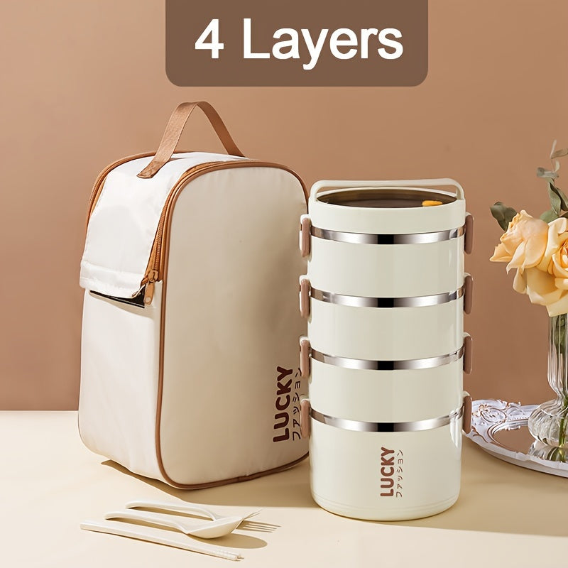 1pc Lunch Boxes, Large Capacity Stainless Steel Lunch Box With Lunch Bag, Portable Thermal Bento Box, For School, Camping, And Work, Kitchen Organizers And Storage, Kitchen Accessories